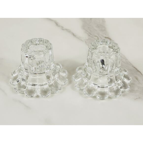 Borgonovo Candleholder Candlestick Flower Shaped Clear Glass Art Decor Italy x2 - Picture 6 of 13